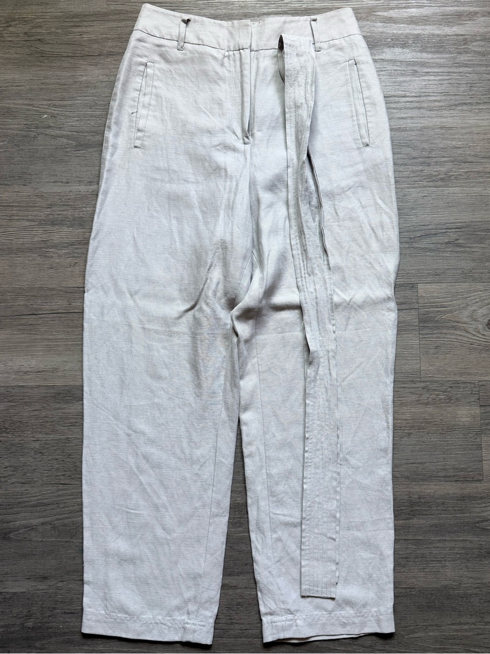 Wilfred Cream Linen Blend High-Rise Trousers with Tie Belt